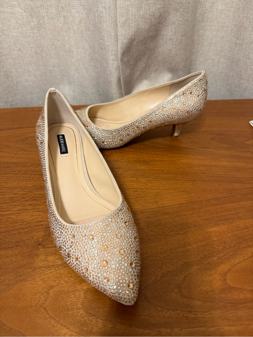 Women's Rhinestone Embellished Low Heel Pumps - Champagne size 8 - Picture 2 of 6